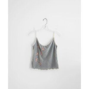 Vtg 90s Y2K Anna Sui Italy Ivory Brown Netted Embroidered Cami Top sz IT 44 US 8